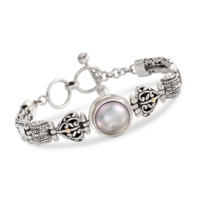 Balinese Mabe Pearl Toggle Bracelet In Two-Tone. 7" &mdash; Alt Image 1
