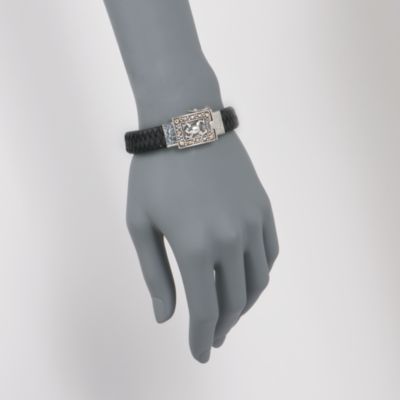 Balinese Braided Black Leather Frog Bracelet in Two-Tone. 7.5" &mdash; Alt Image 2