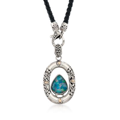 Mosaic Opal and Braided Black Leather Necklace in Two-Tone &mdash; Alt Image 1