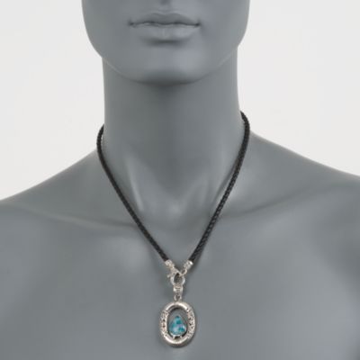 Mosaic Opal and Braided Black Leather Necklace in Two-Tone &mdash; Alt Image 2