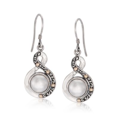 10mm Mabe Pearl Drop Balinese Earrings in Two-Tone &mdash; Alt Image 1