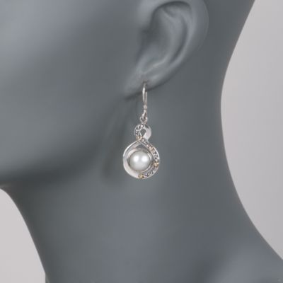 10mm Mabe Pearl Drop Balinese Earrings in Two-Tone &mdash; Alt Image 2