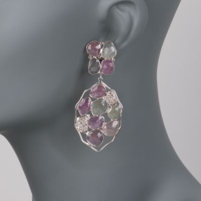 51.30 ct. t.w. Multicolored Sapphire and .50 ct. t.w. Diamond Earrings in Two-Tone &mdash; Alt Image 2