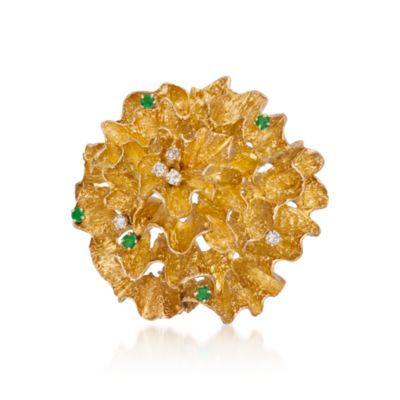 C. 1960 Vintage Tiffany Jewelry .35 ct. t.w. Emerald and .30 ct. t.w. Diamond Pin in 18kt Yellow Gold &mdash; Alt Image 1