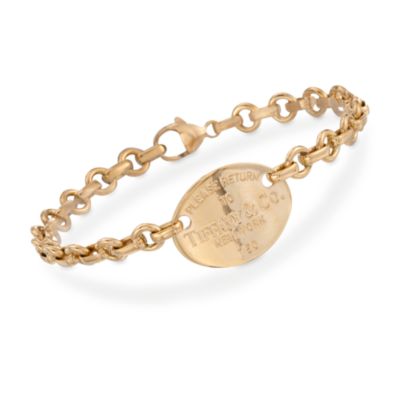 C. 1990 Vintage Tiffany Jewelry 18kt Yellow Gold Id Tag Bracelet. 7" &mdash; Alt Image 1