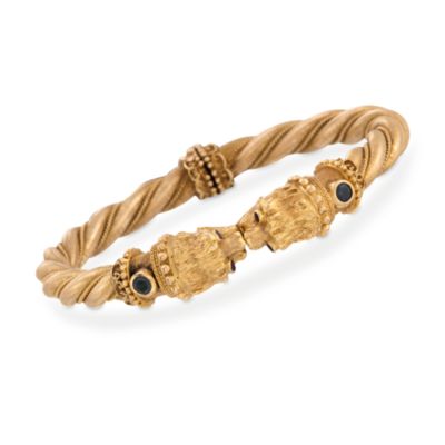 C. 1980 Vintage Lalaounis Sapphire and Ruby Lion Bangle Bracelet in 18kt Yellow Gold. 6.75" &mdash; Alt Image 1