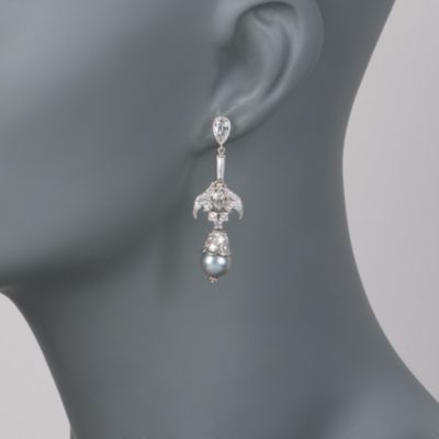 C 1980 Vintage 8.5mm Gray Cultured Pearl and 3.50 ct. t.w. Diamond Drop Earrings in 14kt White Gold &mdash; Alt Image 2