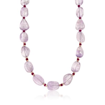 382.00 ct. t.w. Amethyst and 12.00 ct. t.w. Ruby Necklace in 14kt Yellow Gold &mdash; Alt Image 1