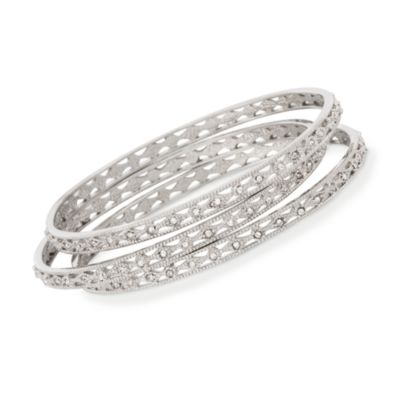 Set of Three  1.23 ct. t.w. CZ Openwork Bangle Bracelets in Sterling Silver &mdash; Alt Image 1