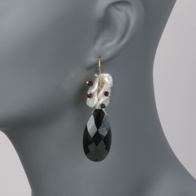 Black Onyx and Pearl Drop Earrings in 18kt Over Sterling &mdash; Alt Image 2