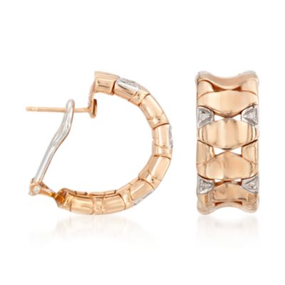 C. 1990 Vintage Roberto Coin .15 ct. t.w. Diamond Hoop Earrings In 18kt Two-Tone Gold &mdash; Alt Image 3