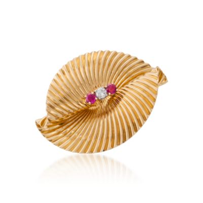 C. 1960 Vintage Tiffany & Co. .60 ct. t.w. Ruby and .20 ct. t.w. Diamond Pin In 18kt Yellow Gold &mdash; Alt Image 1