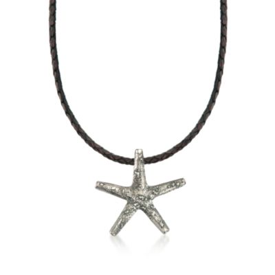 Starfish Leather Necklace in Sterling Silver &mdash; Alt Image 1