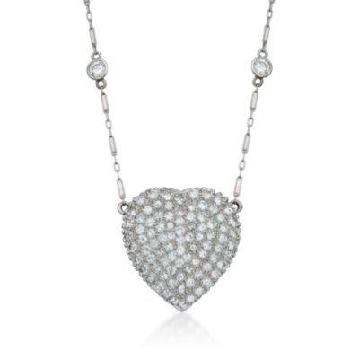 C. 1980 Vintage 5.00 ct. t.w. Pave Diamond Heart Pendant Necklace in Platinum. 215 &mdash; Alt Image 1