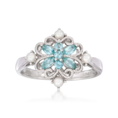 .60 ct. Apatite and 2-2.5mm Pearl Ring in 18kt White Gold &mdash; Alt Image 1