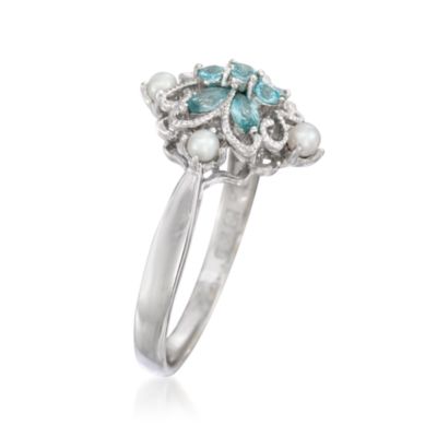 .60 ct. Apatite and 2-2.5mm Pearl Ring in 18kt White Gold &mdash; Alt Image 3