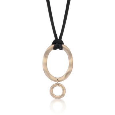Black Silk Cord Necklace With a Double Drop Pendant in 14kt Yellow Gold &mdash; Alt Image 1