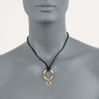 Black Silk Cord Necklace With a Double Drop Pendant in 14kt Yellow Gold &mdash; Alt Image 2