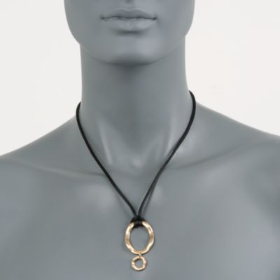 Black Silk Cord Necklace With a Double Drop Pendant in 14kt Yellow Gold &mdash; Alt Image 3