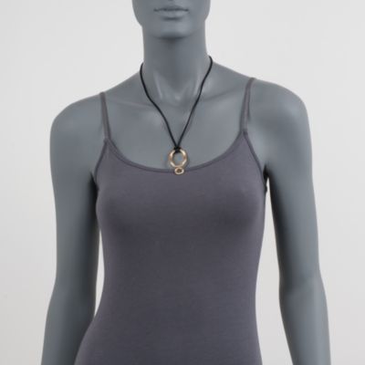 Black Silk Cord Necklace With a Double Drop Pendant in 14kt Yellow Gold &mdash; Alt Image 4
