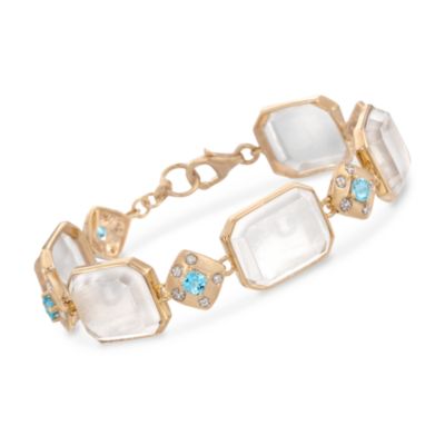 Rock Crystal and 1.10 ct. t.w. Blue Topaz Bracelet With .10 ct. t.w. Diamonds in 18kt Over Sterling. 7" &mdash; Alt Image 1