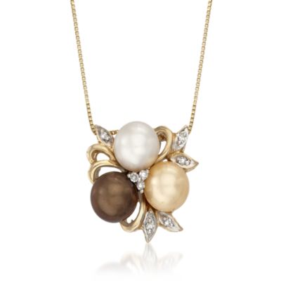 6mm Multicolored Pearl Necklace With Diamonds In 14kt Yellow Gold. 18" &mdash; Alt Image 1