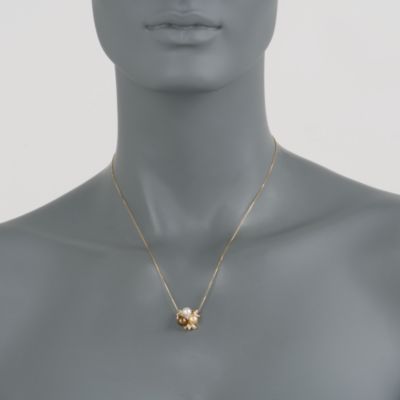 6mm Multicolored Pearl Necklace With Diamonds In 14kt Yellow Gold. 18" &mdash; Alt Image 2