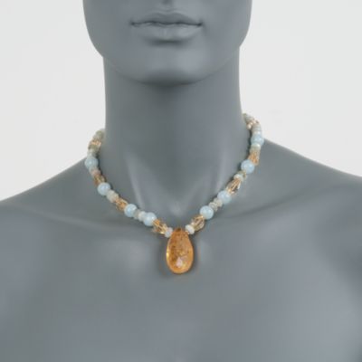 Aquamarine and .85 ct. t.w. Citrine Bead Necklace in 14kt Yellow Gold &mdash; Alt Image 2