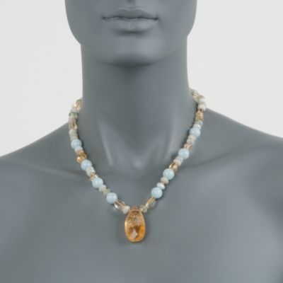 Aquamarine and .85 ct. t.w. Citrine Bead Necklace in 14kt Yellow Gold &mdash; Alt Image 3