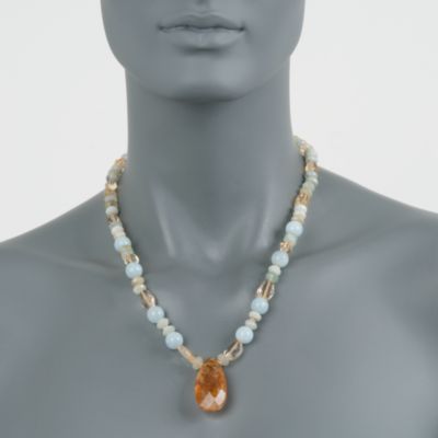 Aquamarine and .85 ct. t.w. Citrine Bead Necklace in 14kt Yellow Gold &mdash; Alt Image 4
