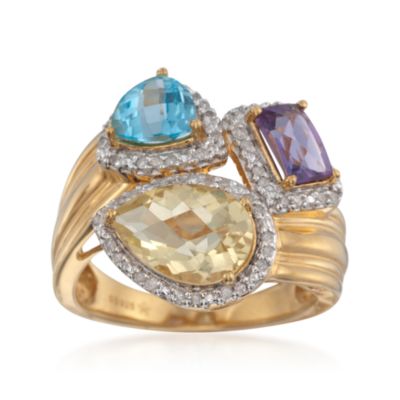 3.10 ct. t.w. Multi-Gem Halo Ring  With .21 ct. t.w. Diamonds in 24kt Over Sterling &mdash; Alt Image 1