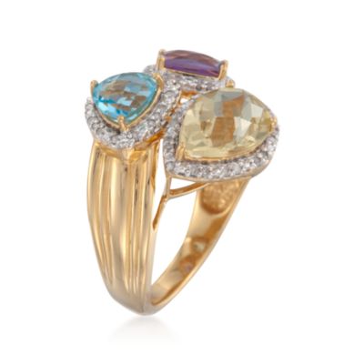3.10 ct. t.w. Multi-Gem Halo Ring  With .21 ct. t.w. Diamonds in 24kt Over Sterling &mdash; Alt Image 3