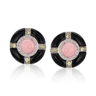 Multi-Gemstone and Black Agate Earrings in Sterling Silver &mdash; Alt Image 1