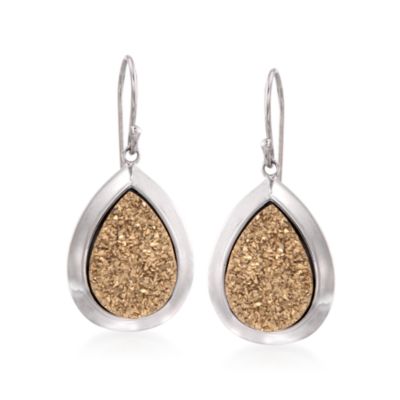 Pear-Shaped Golden Drusy Drop Earrings  &mdash; Alt Image 1
