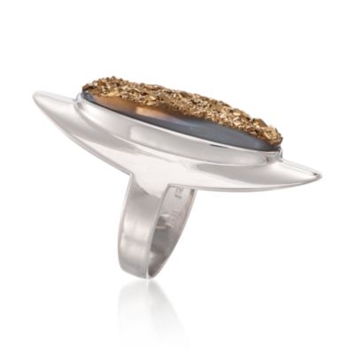 Golden Drusy Oval Ring in Sterling Silver &mdash; Alt Image 3