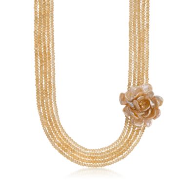 160.00 ct. t.w. Citrine Bead Floral Necklace in 18kt Over Sterling &mdash; Alt Image 1