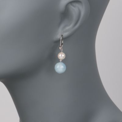8-8.5mm Pearl and Aquamarine Drop Earrings in Sterling Silver &mdash; Alt Image 2