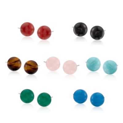 7-Pair Set of 8-8.5mm Multi-Gem Bead Earrings in Sterling Silver &mdash; Alt Image 1