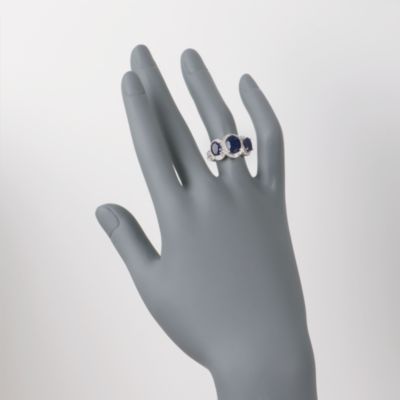 4.10 ct. t.w. Sapphire 3-Stone Ring With Diamonds in Sterling Silver &mdash; Alt Image 2