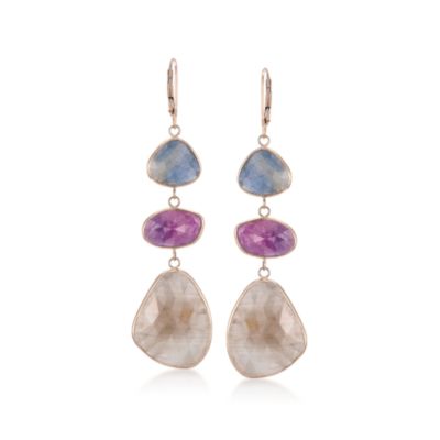 45.00 ct. t.w. Multicolored Sapphire Slice Earrings in 14kt Yellow Gold &mdash; Alt Image 1