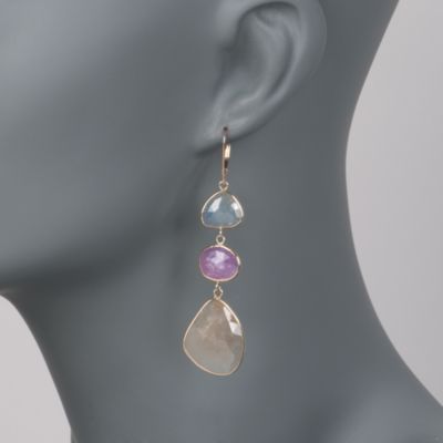45.00 ct. t.w. Multicolored Sapphire Slice Earrings in 14kt Yellow Gold &mdash; Alt Image 2