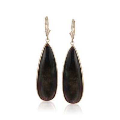 Black Mother-Of-Pearl Earrings in 14kt Yellow Gold &mdash; Alt Image 1