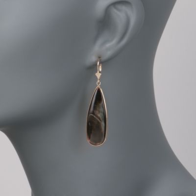 Black Mother-Of-Pearl Earrings in 14kt Yellow Gold &mdash; Alt Image 2