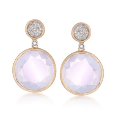 10.00 ct. t.w. Rose De France Amethyst and .21 ct. t.w. Diamond Drop Earrings in 14kt Yellow Gold &mdash; Alt Image 1
