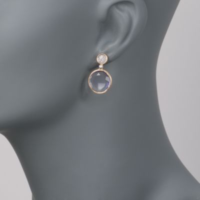 10.00 ct. t.w. Rose De France Amethyst and .21 ct. t.w. Diamond Drop Earrings in 14kt Yellow Gold &mdash; Alt Image 2