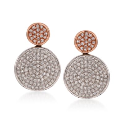 .89 ct. t.w. Pave Diamond Disc Earrings in 14kt Two-Tone Gold &mdash; Alt Image 1