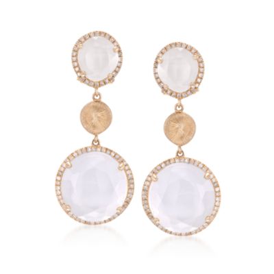 15.00 ct. t.w. White Topaz and .79 ct. t.w. Diamond Earrings in 14kt Yellow Gold &mdash; Alt Image 1