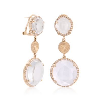 15.00 ct. t.w. White Topaz and .79 ct. t.w. Diamond Earrings in 14kt Yellow Gold &mdash; Alt Image 3