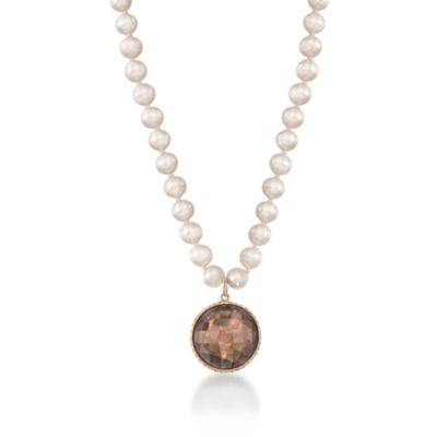 5-5.5mm Pearl and 11.00 ct. t.w. Smoky Quartz Necklace in 14kt Yellow Gold &mdash; Alt Image 1