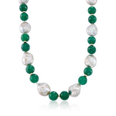 Baroque Coin Pearland Green Agate Bead Necklace in 14kt Yellow Gold &mdash; Alt Image 1